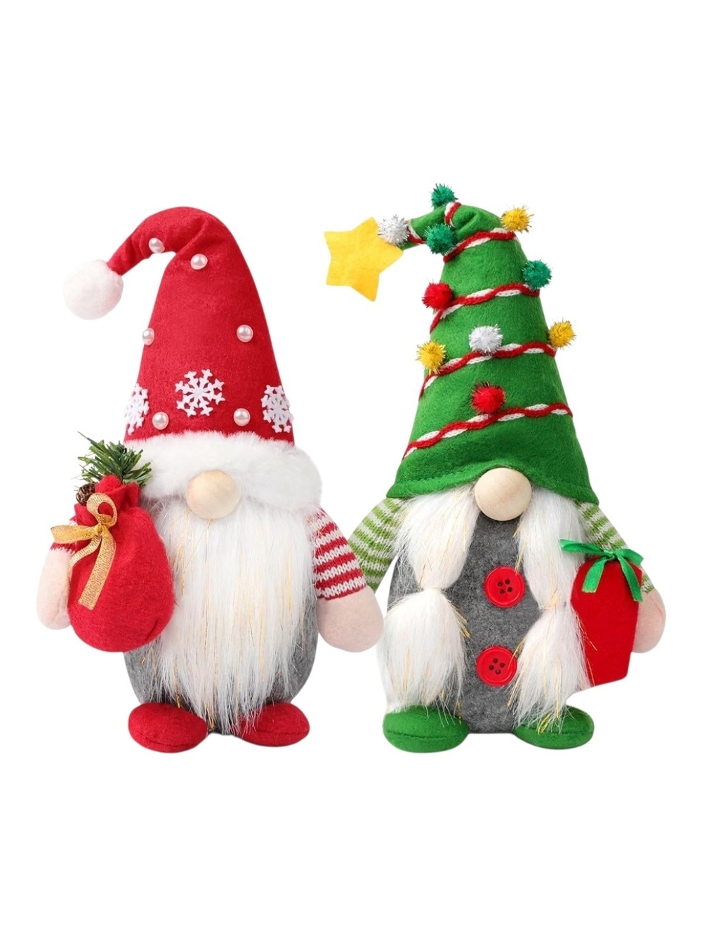 Festive Red and Green Christmas Gnome Plush Duo. NWT.